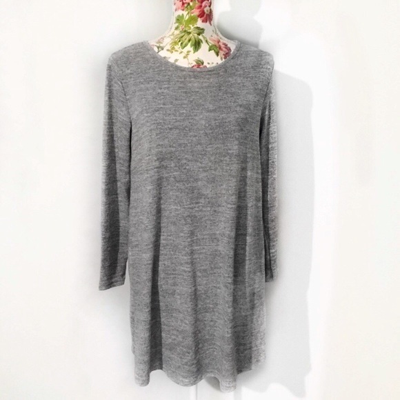 Gray Marled Knit T-Shirt Loose Fit Swing Dress - Picture 1 of 6
